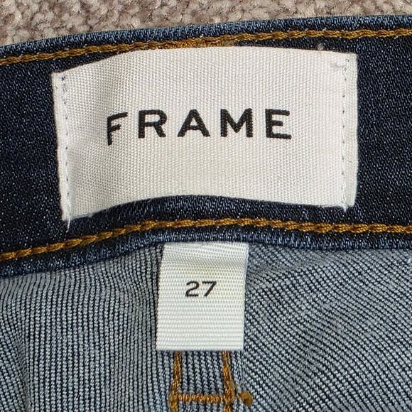 Designer Relaxed Luxury Frame Le Garçon sz 27 dark wash distressed blue jeans - Picture 14 of 15